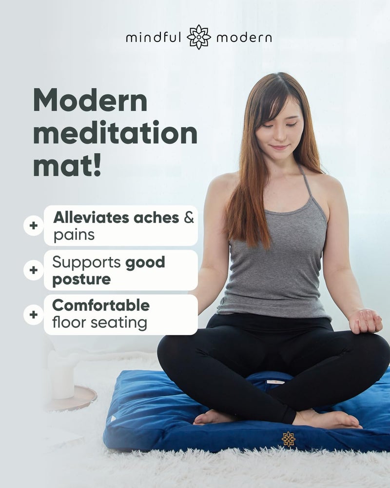 Mindful Modern Velvet Zabuton Meditation Mat - Luxurious Meditation Cushion Pillow with 100% Cotton Filling - Enjoy Better Posture and Greater Comfort for Zafu or Bench (Royal Navy) - Image 2